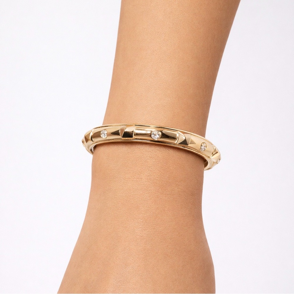 Sequin Brand Bangle Bracelet Goldtone Raised Stud & CZ Bangle NEW